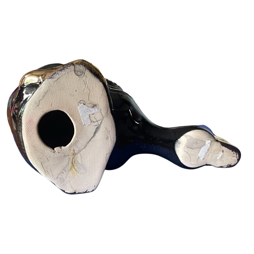 Vintage Ceramic Duck Figurine Black Gold Accents MCM Decor Classy Whimsical H 3" - Picture 3 of 5